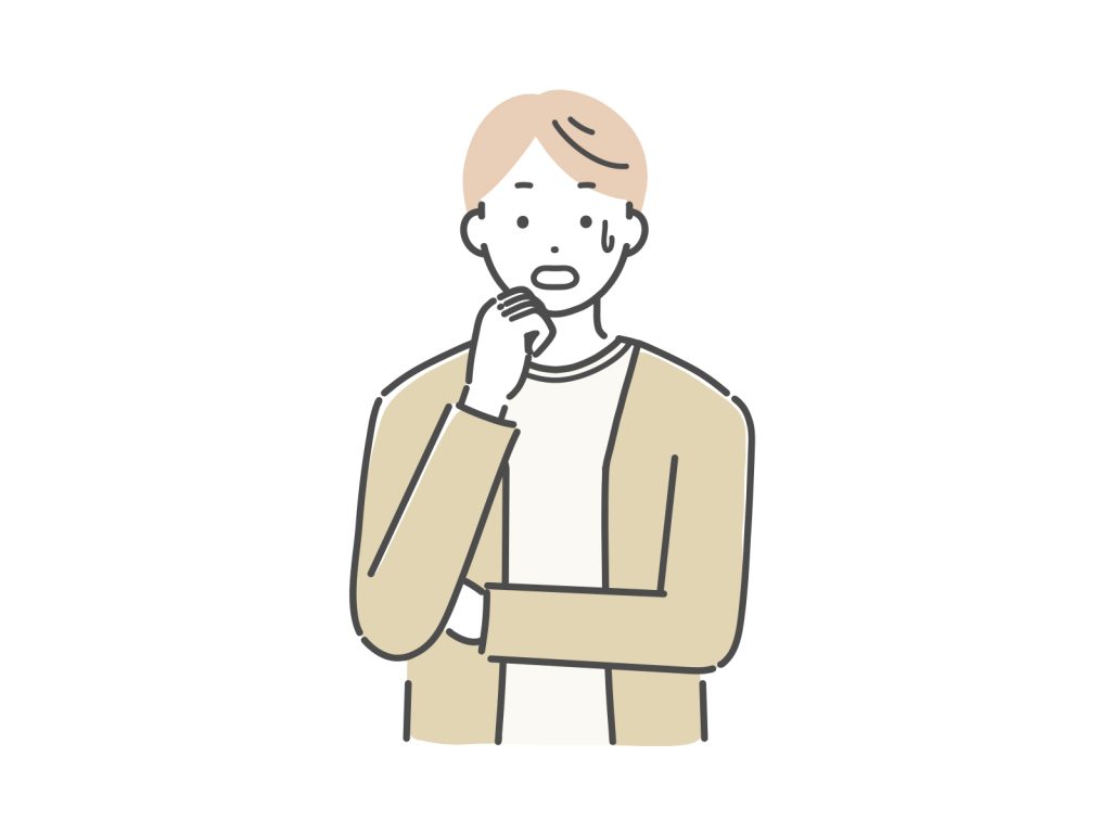 悩みながら考えている男性のイラスト