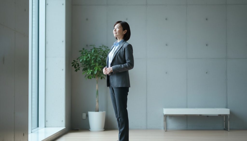 静かに希望を抱く女性の画像