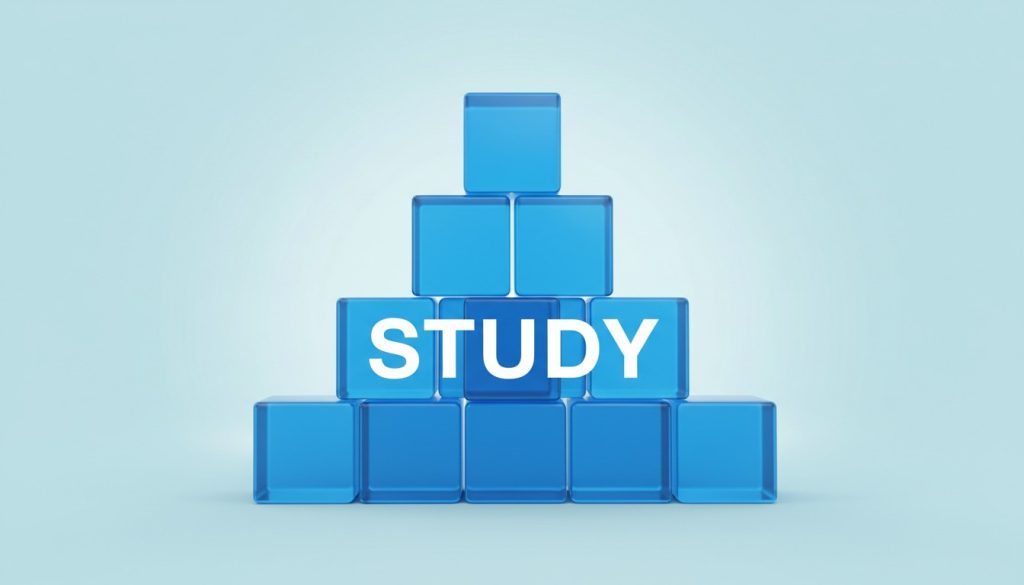 STUDYと書かれた青いブロックの画像